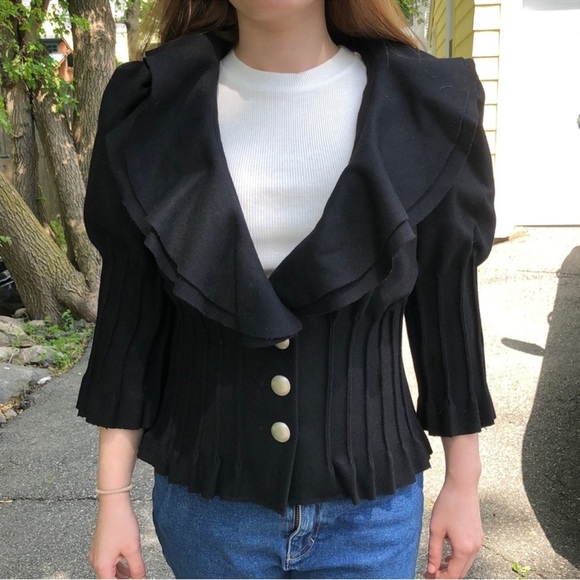 Arden B Jackets & Blazers - Vintage Arden B Black Wool Corset Jacket Victorian Romantic Pleated Ruffle Top